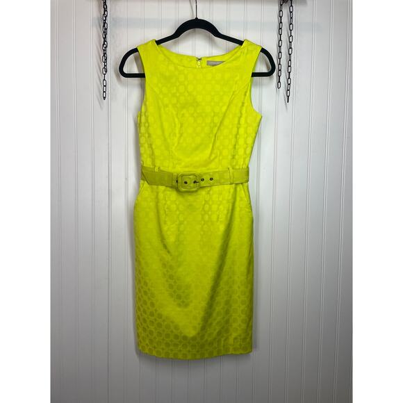 NWOT Banana Republic Canary Yellow Sleeveless Textured Lined Belt Sheath Dress 0 - Picture 1 of 8